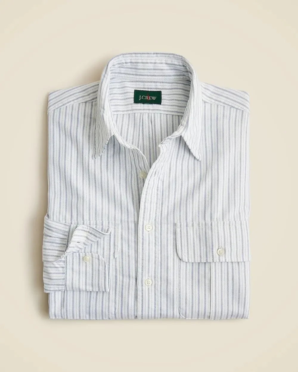 J. Crew Classic Oxford Two-Pocket Work Shirt Eric Stripe White Blue Size M